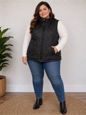 Outdoor Expedition Black Fleece-Lined Quilted Vest | Full Zip | Large